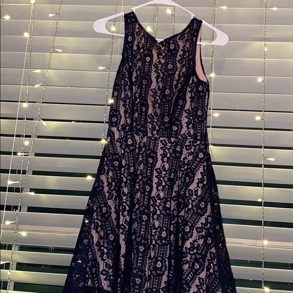 blush pink and navy blue dress